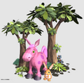 Models of a horse, rabbit, and foliage created for My Garden.